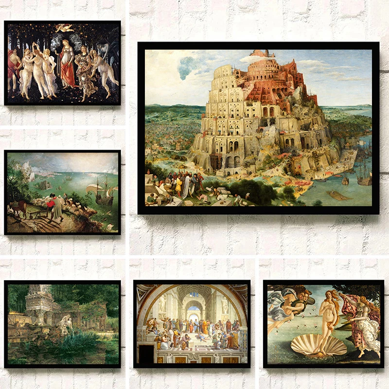 Birth of Venus Disputation of The Holy Sacrament Classical Masterpiece Poster Canvas Painting Wall Art Picture Office Home De
