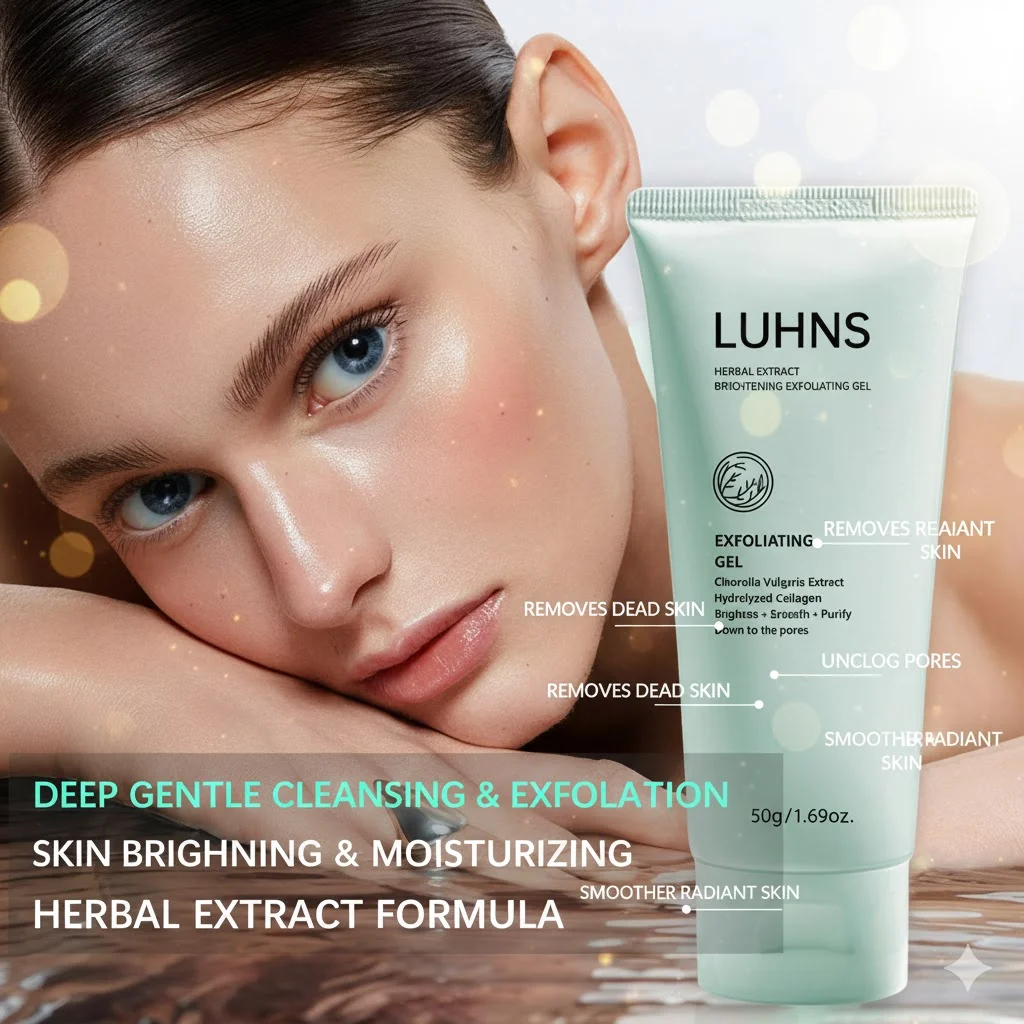 جل مقشر عشبي 50 جرام - تنظيف عميق لطيف، ترطيب وتفتيح البشرة، تركيبة خفيفة للبشرة المشعة الناعمة