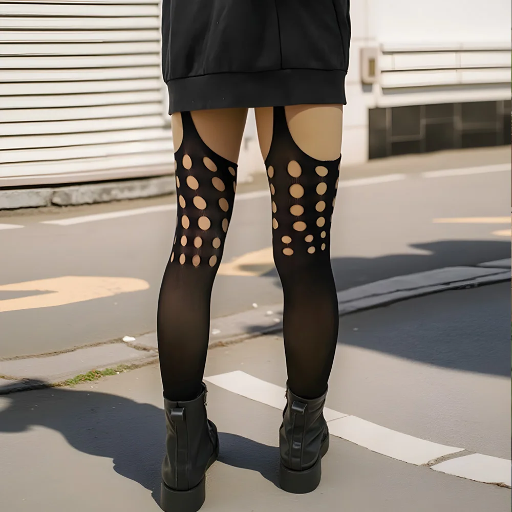 Sexy Erotic Lingerie See Through Open Crotch Pantyhose Women Black Garter Fishnet Tights Mesh Crotchless Suspenders Stockings