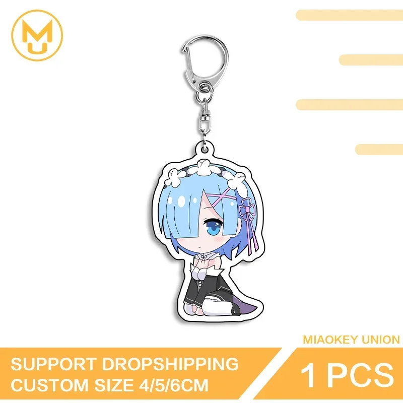 Rem Maid Uniform Q Edition Kneel Sitting Adorable Trendy Double Sided Acrylic Keyring Charming Anime Jewelry Accessories Gifts