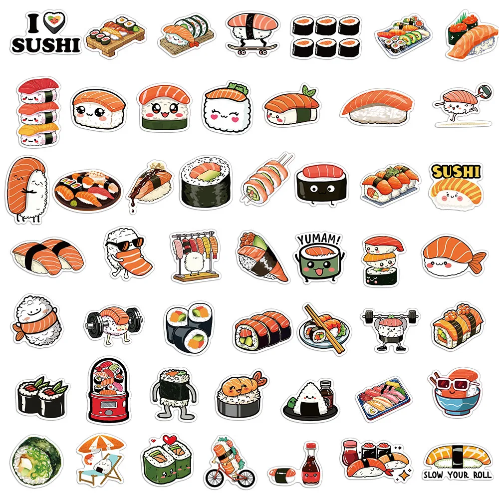 50PCS Creative ข้าวและผักม้วนซูชิครอบครัวสติกเกอร์ตกแต่งคู่มือวัสดุการ์ตูน DIY เคสโทรศัพท์สติกเกอร์