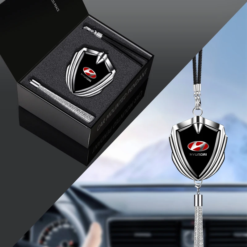 

Car Logo Badge Rear View Pendant Interior Hanging Accessories For Hyundai Tucson IX35 I30 I20 Kona Coupe Veloster I40 Getz