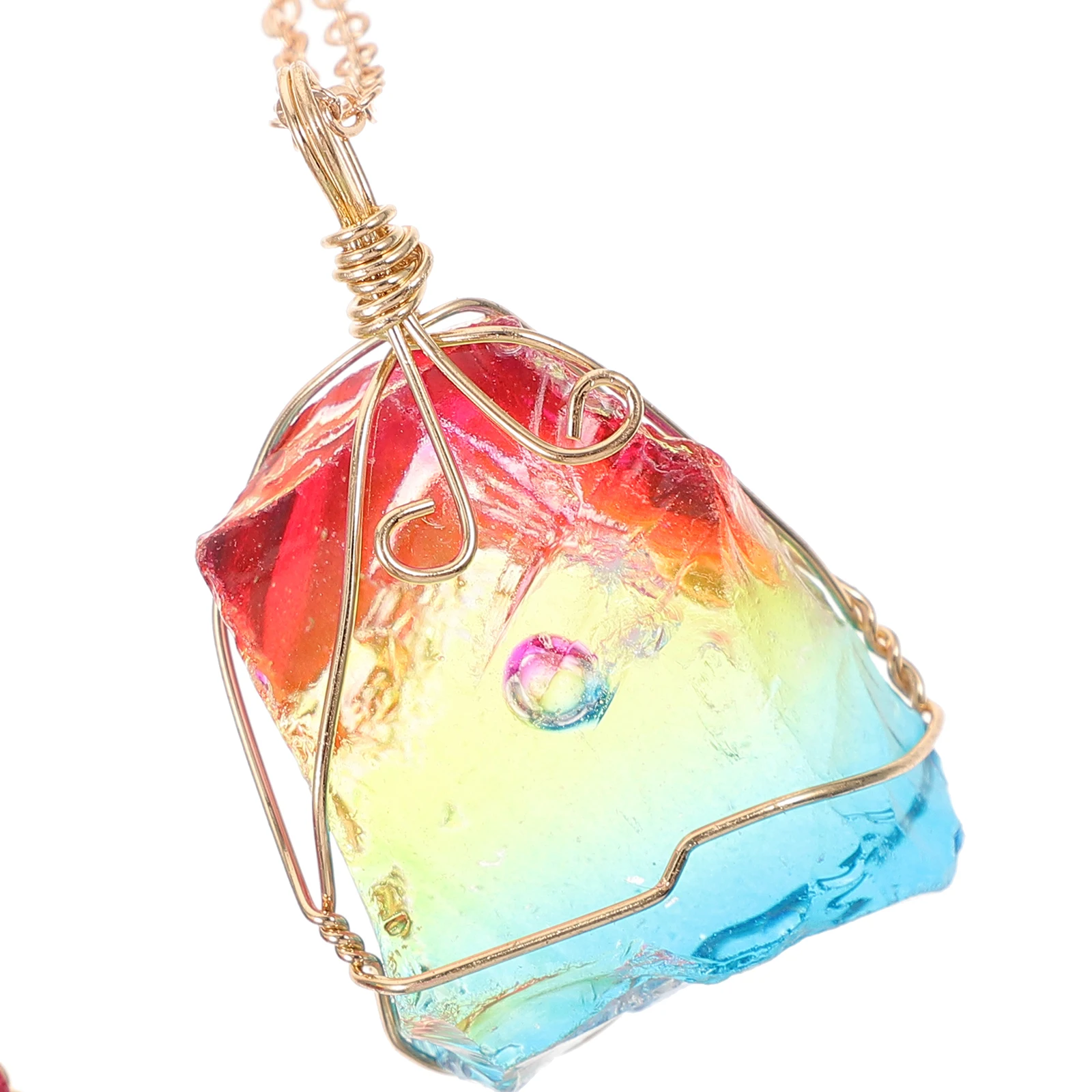 

5pcs Colorful Gradient Natural Stone Wire Wrapped Crystal Pendant Irregular Shape Hanging nament Necklace Home Decor