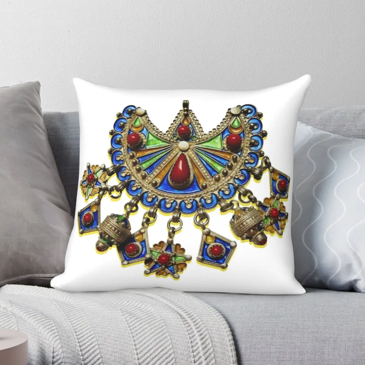 Kabyle Jewelry Square Pillowcase Polyester Linen Velvet Creative Zip Decor Throw Pillow Case Home Cushion Cover