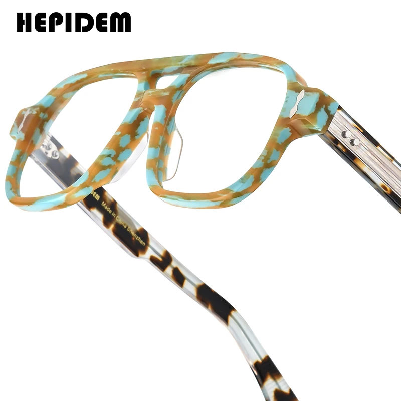 HEPIDEM Thick Acetate Eyeglasses Frame Men Retro Glasses Women Famous Brand Designer Pilot Japanese Handmade Spectacles 9428