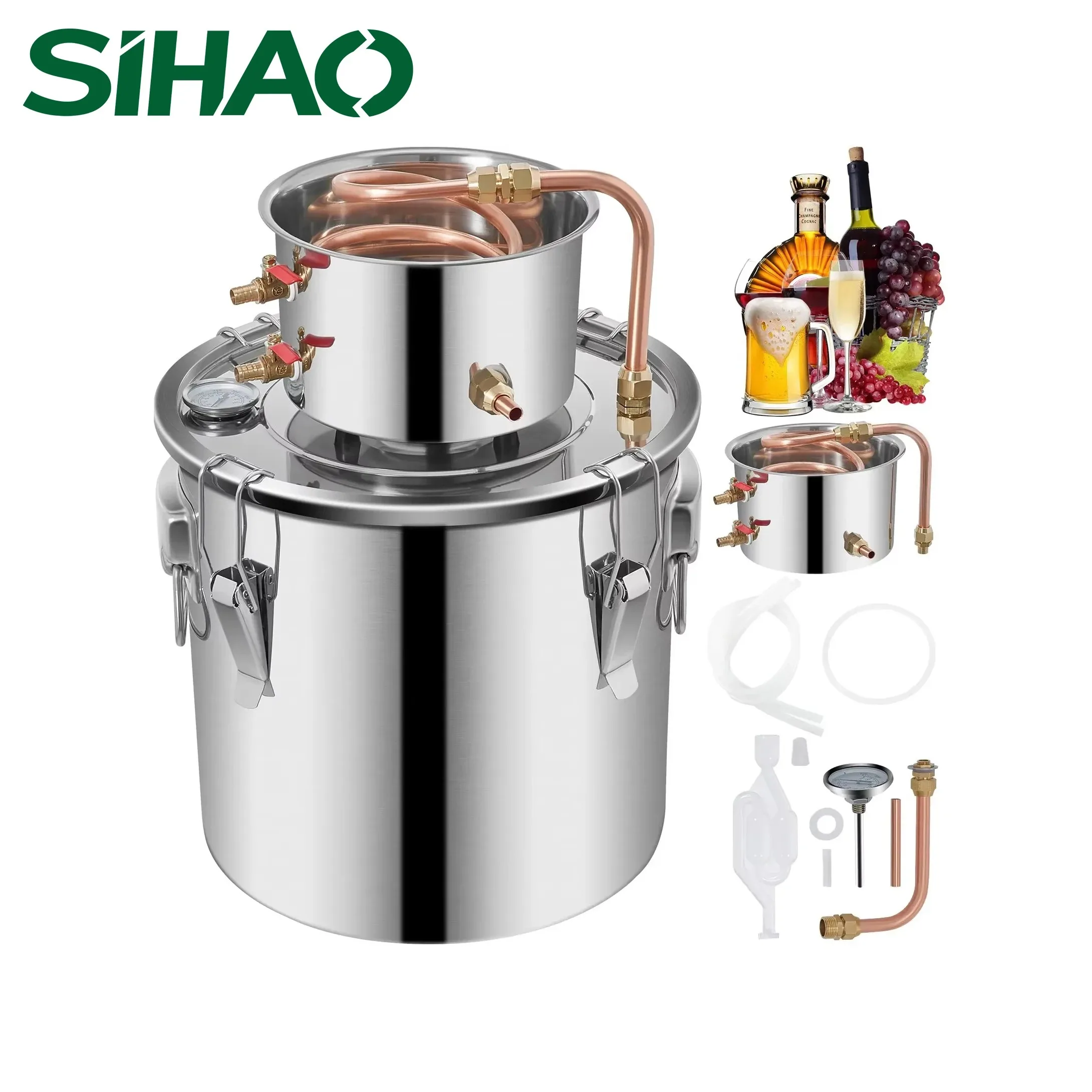 Alcohol Brewing Distiller|SIHAO 5 Gal Alambic Distiller, Copper Moonshine Still Kit for Home Brew Wine, Essential Oil & Water Distillation, Stainless Steel DIY