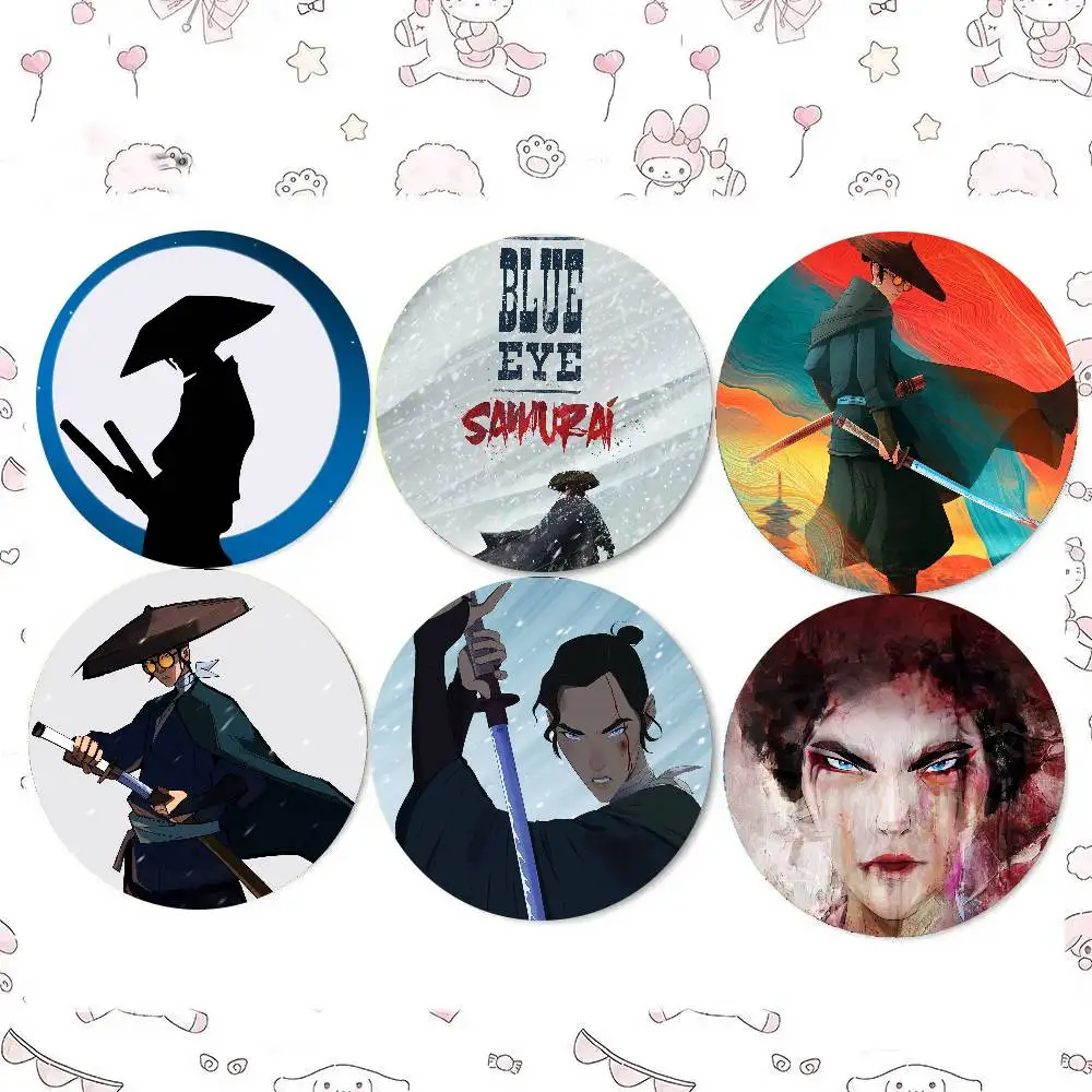 Adult Anime B-Blue Eye Samurai Badge Tinplate Meme Round Brooch For Hat Bag Creative Lapel Jewelry Accessories Gifts