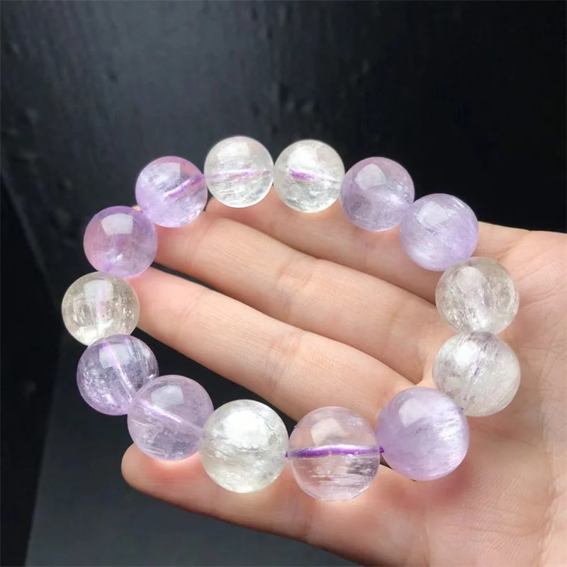 Natural Kunzite Bracelet Handmade Crystal Healing Jewelry Stretch Bangle Children Birthday Gift 1pcs 15MM