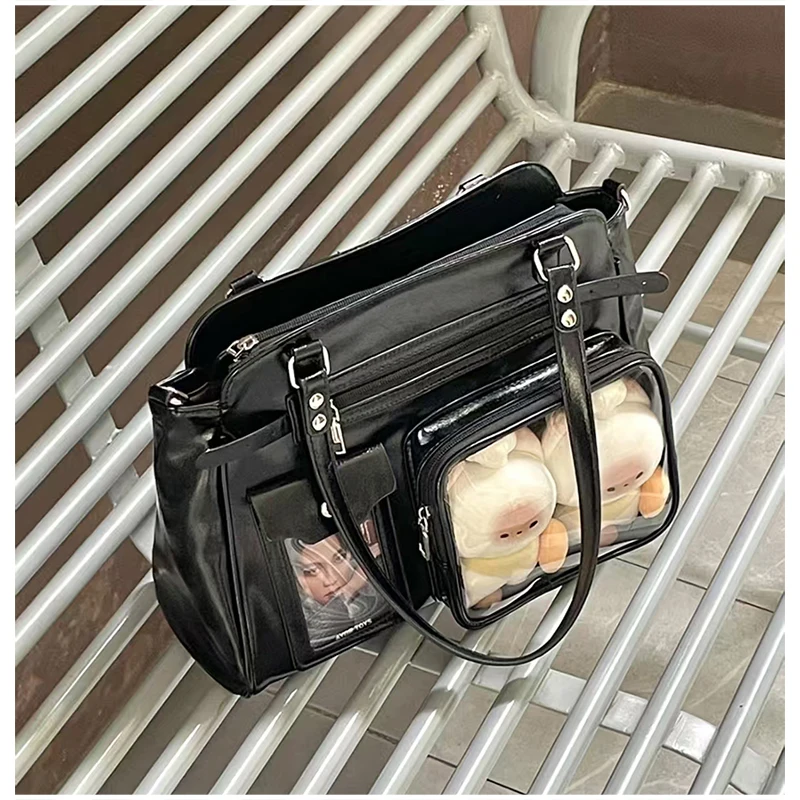 

Japanese Y2k Itabag Lolita Girls Crossbody Bag Fashion Harajuku Handbag Multi-pocket Badge Transparent Display Shoulder Bag