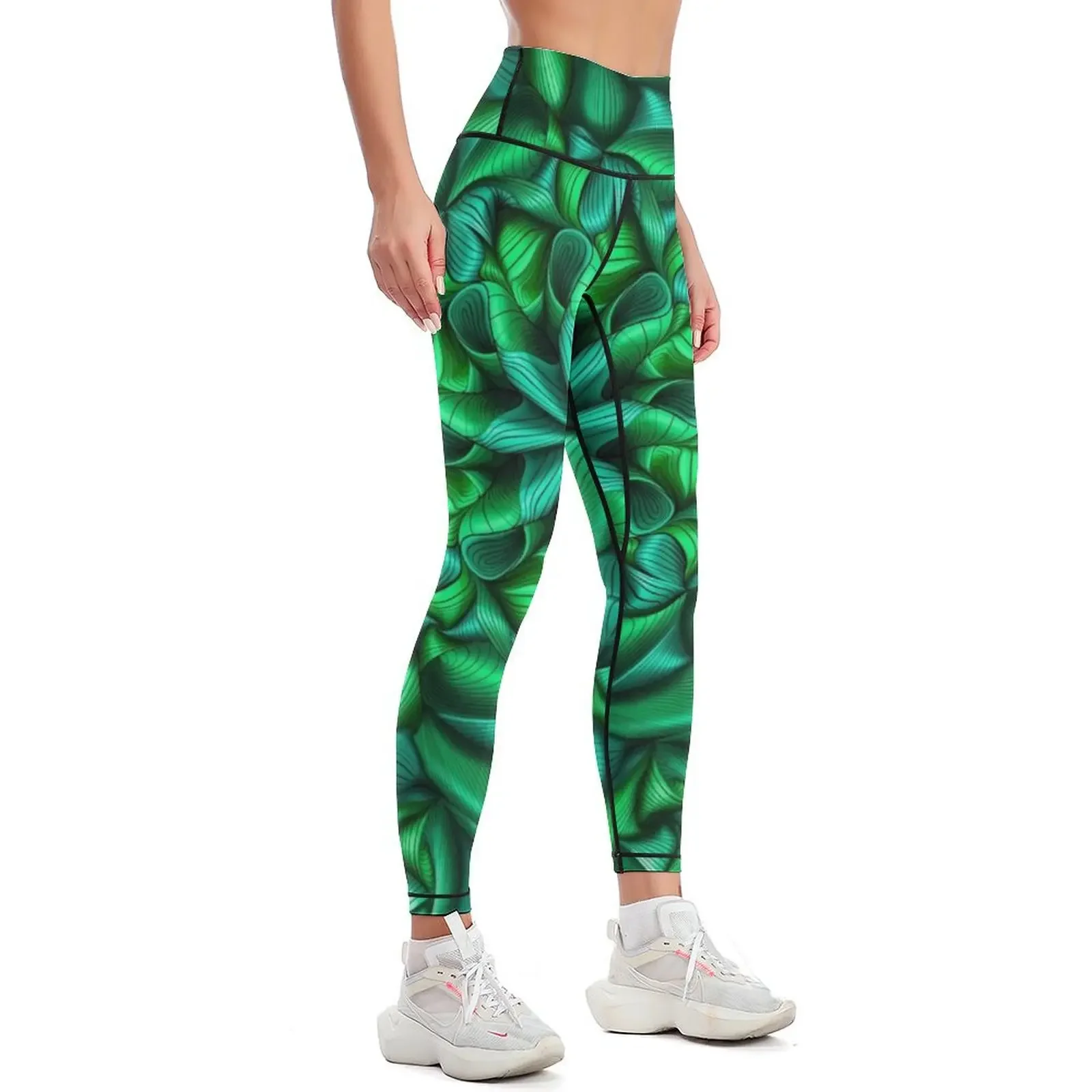 Monochromatic green zentangle flow Leggings for physical harem pants Training pants sportswear gym Womens Leggings
