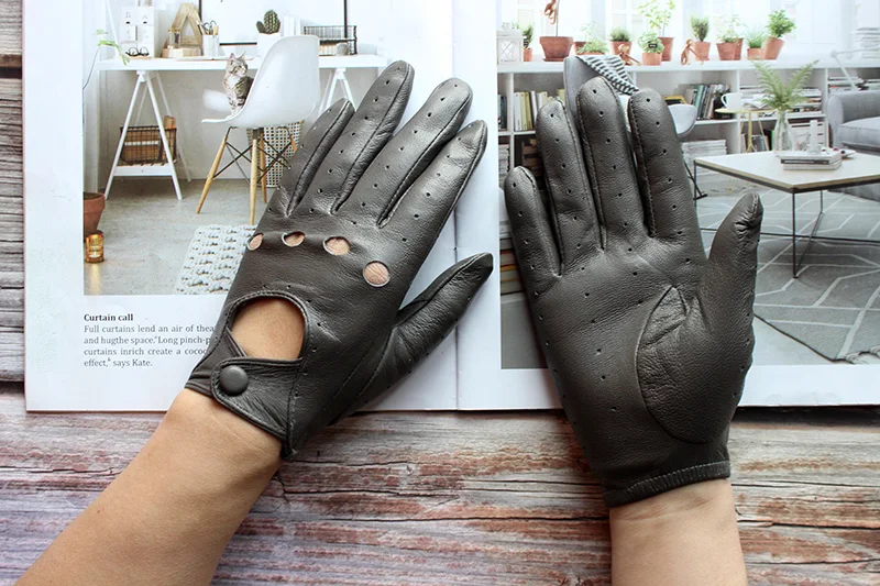 Women's Single-Layer Unlined Thin Driving Leather Gloves Hollow Style Outdoor Cycling Driver Gloves Free Shipping