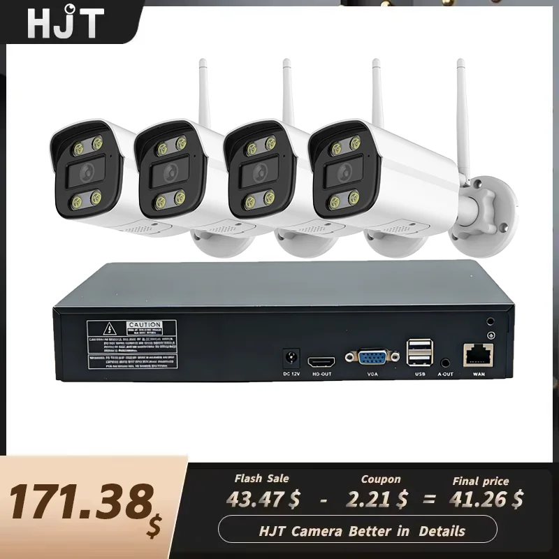 

Комплект системы видеонаблюдения HJT 4K 8CH с Wi-Fi и сетевым видеорегистратором NVR, 4 IP-камеры 5 МП с аудиозаписью для обеспечения безопасности