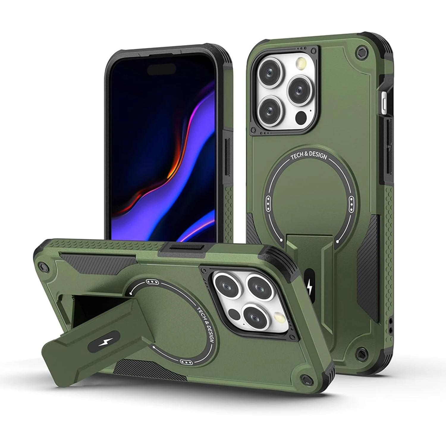 Shockproof Cover for iPhone 15 Pro Max/15 Pro/15 Plus/15 with Hidden Stand Holder Magnetic Case Side Non-Slip