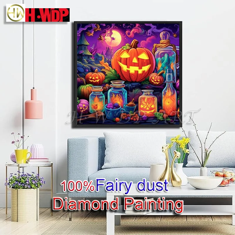 Pumpkin 5D 100% Fairy Dust Diamond Painting Full Square Diamond Embroidery Halloween Stitch AB Diamond Art Crystal Home Decor