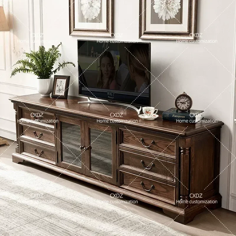 American Retro Solid Wood TV Cabinet Living Room Storage Floor Cabinet Locker Villa Whole House Custom Furniture