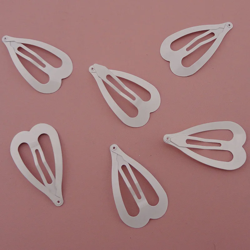 50PCS  2.5cm 4cm 5cm White Filigree Heart Hair Clip Plain Metal Snap Hairpins BB Hair Barrettes For handmade Hair jewelry