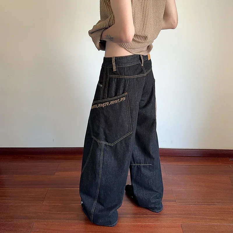 Scimitar-Jeans mit mehreren Taschen, Schlangenmuster, Teenager, Sommer, lockeres, weites Bein, amerikanische, trendige Marke, gerades Bein, Bodenhose, S-3XL