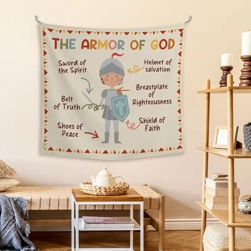 VIKAMA God Armor Cartoon Tapestry Christian Bible Enlightenment Wall Hanging Children's Bedroom Baby Room Home Decoration