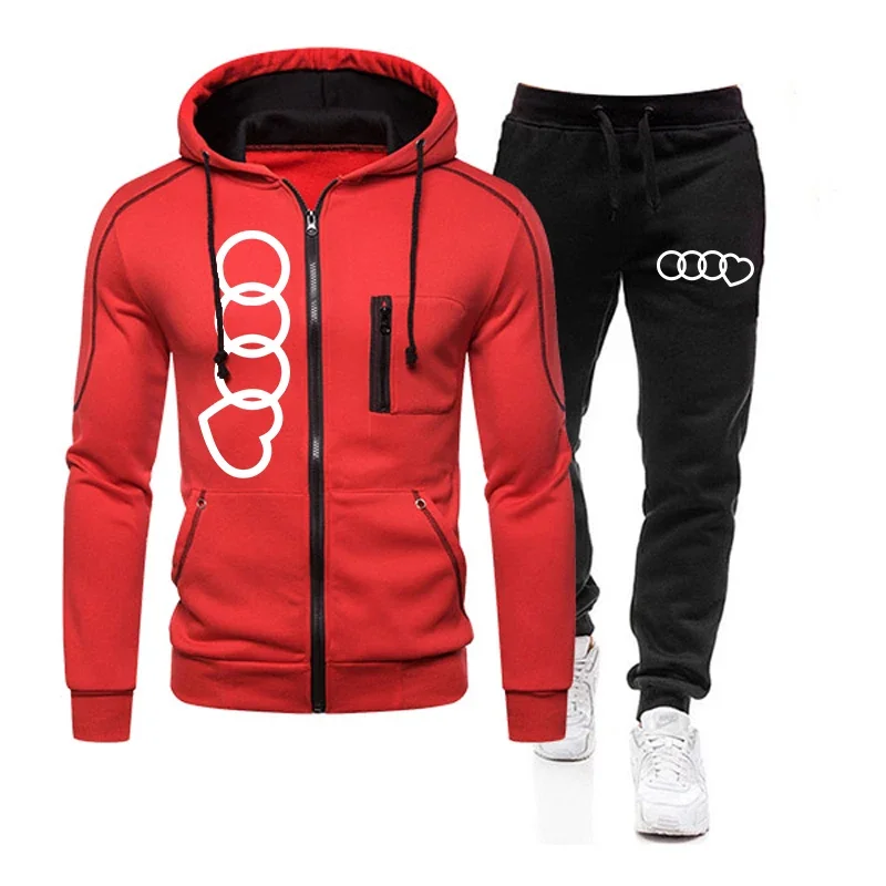 Men\'s Set Two Piece Set of Sports Zipper Jacket and Sports Pants Hoodie Outdoors Sweatshirts for Men Daily Casual Sportswear Man