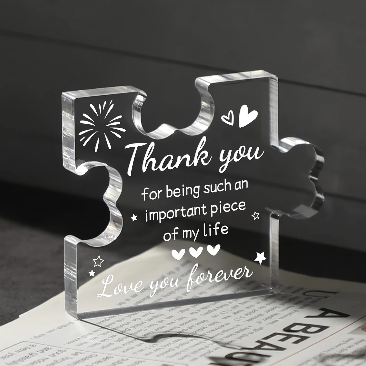 Eternalite Thank You Acrylic Puzzle Plaque, 3.35x2.76 Inch Heartfelt Desk Decor Appreciation Gift with Engraved Message