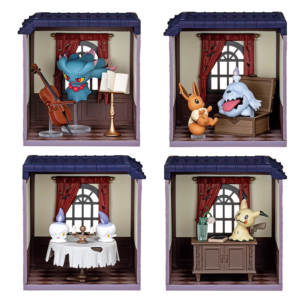 Pokemon Mimikyu Eevee Anime Action Figure Model Toys Mismagius Midnight Mystery House Miniature Scene Model Desktop Ornament