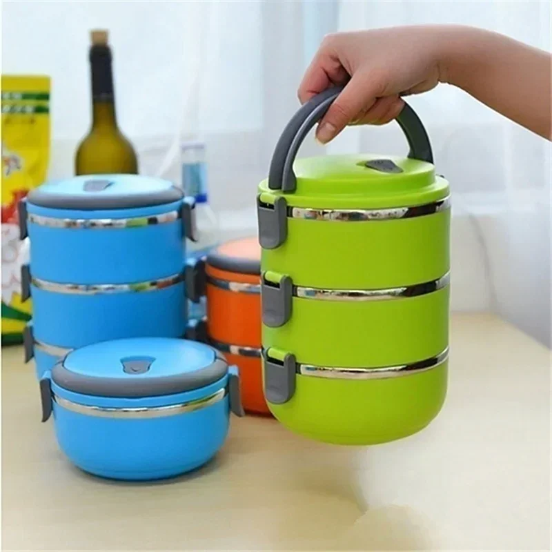 1/2/3/4 Layers Round Stainless Steel Lunch Box Insulated Leakproof Bento Box Household Safety Food Container Random Color