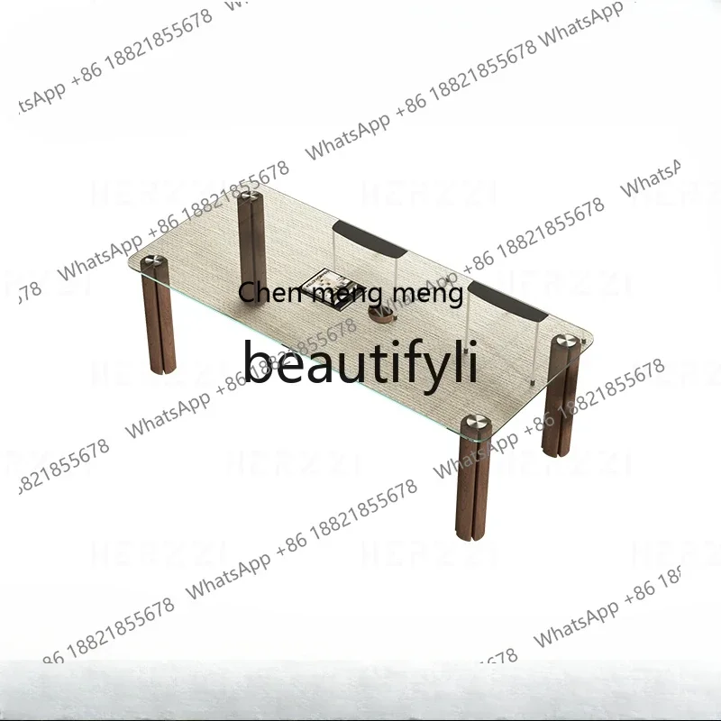 G Ash wood solid wood premium glass dining table household Italian minimalist Bauhaus rectangular dining table