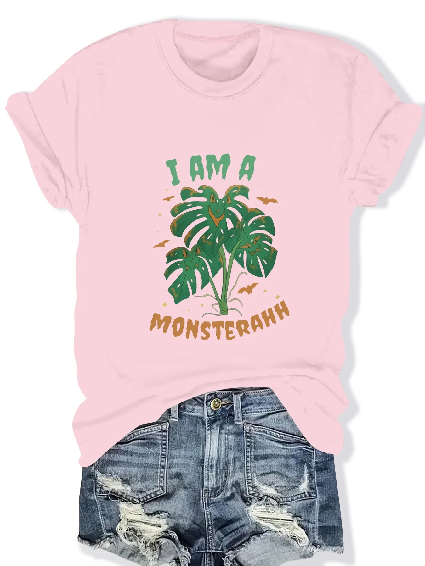 

Fashion Plant Pattern Print round Neck Short Sleeve Women's Top Stylish Casual Graphic T-Shirt