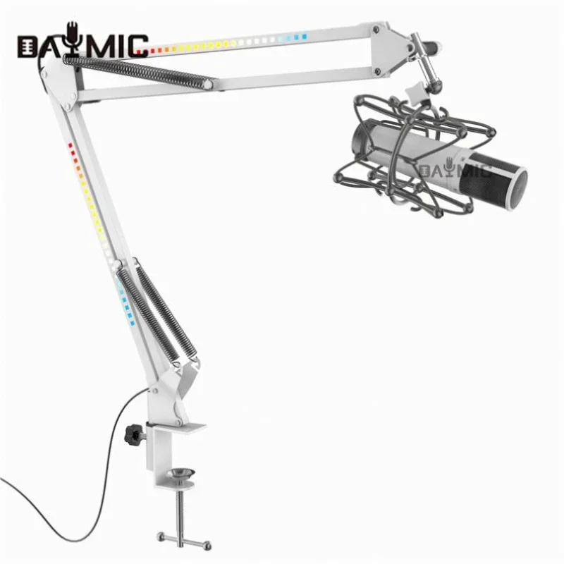 

RGB Adjustable Microphone Stand Scissor Studio Desk Table Podcasting Mic Arm stand Holder For Live Game Youtube