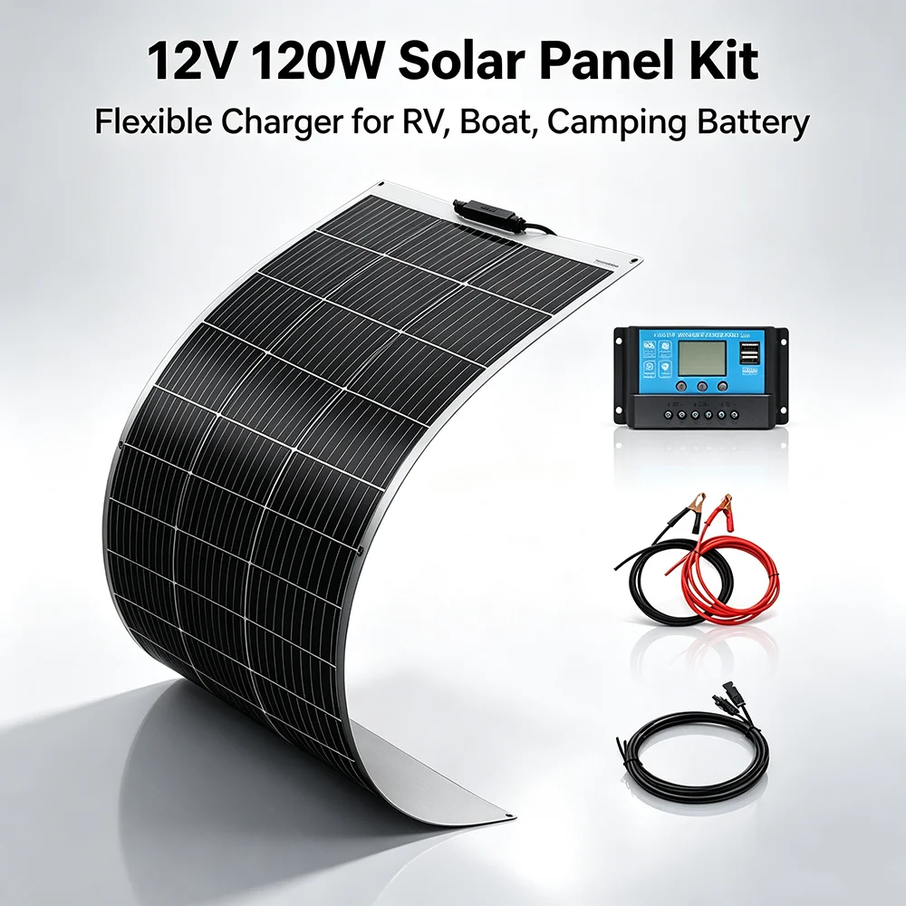 12V XINPUGUANG 120W Flexible Solar Panel Kit, High Efficiency Solar Battery Charger for RV, Boat, Camping and Outdoor Use