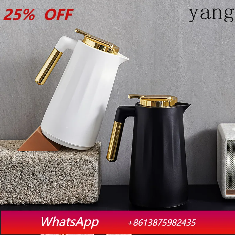 

Wood grain thermal insulation pot Large capacity thermos high value office coffee pot Living room glass thermos