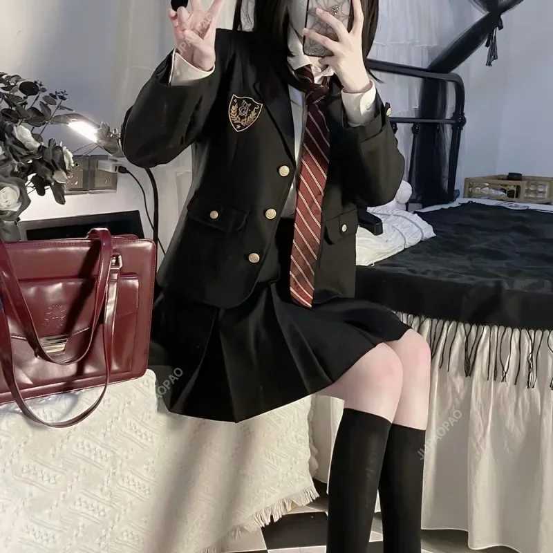 Studente giapponese ins JK Uniforme scolastica Moda coreana Dolce Blazer Scuola Ragazze Uniforme Sexy Kawaii Mini Gonna a pieghe Uniforme