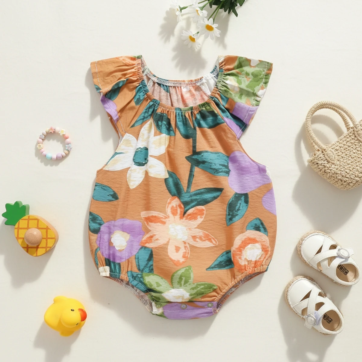 

Baby Cotton Bodysuits Cute Flowers Baby Girls Onesies Summer Baby Clothing Sweet