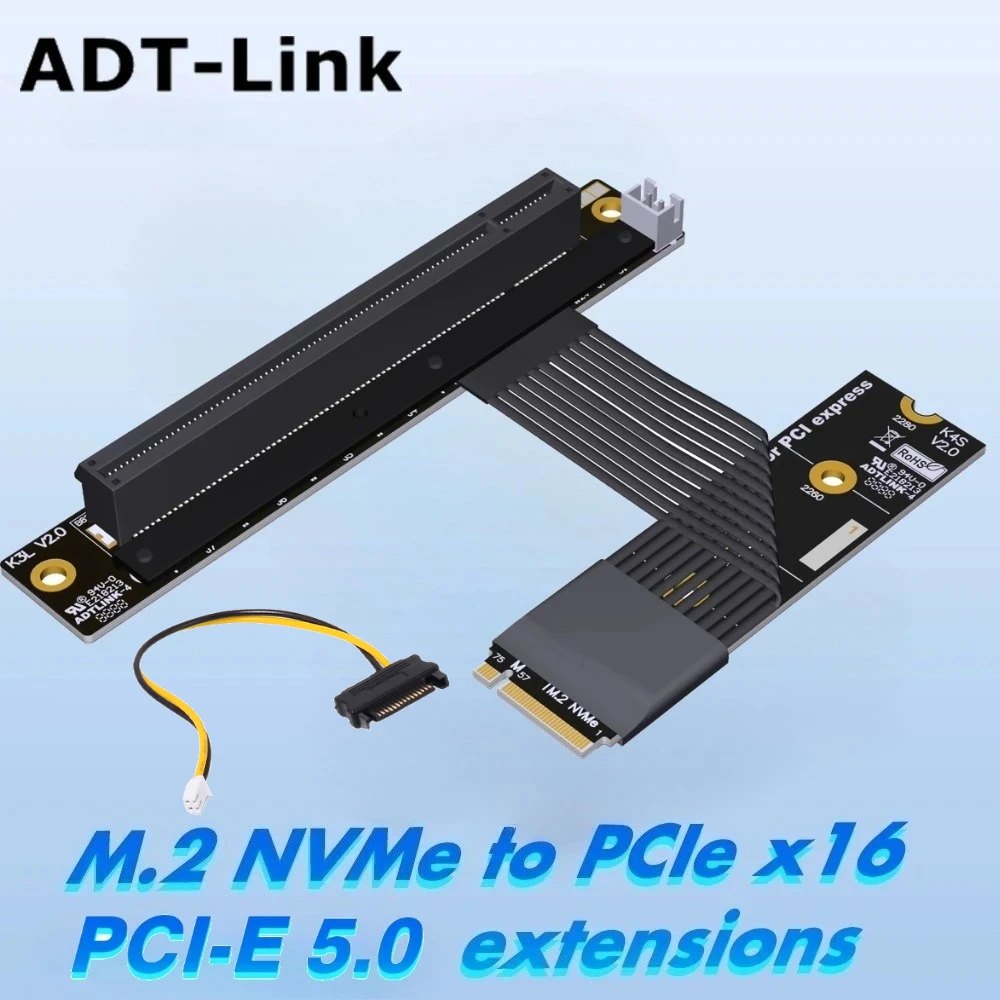 

Gen5 M.2 NGFF NVMe mKey to PCI-E 5.0 x16 Graphics Card Extension Cable M.2 Turn 90 Angled 16x M.2 Riser Card Adapter Video Cable