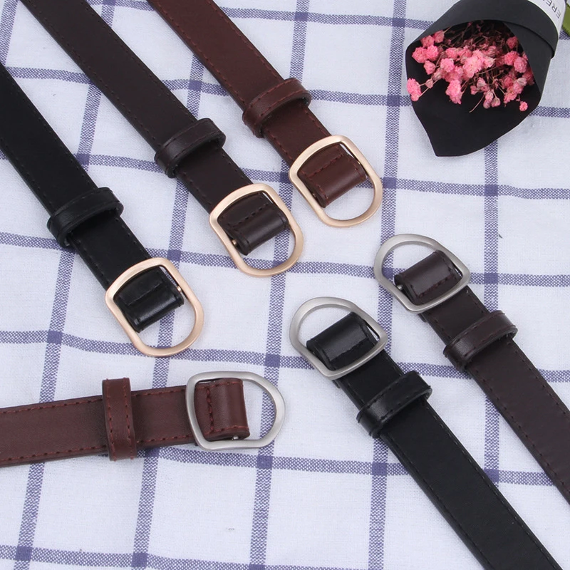 Fashion Nonporous Women's Thin Belt Simple Korean Metal Buckle PU Leather Belts Jeans Dress Decorative Waist Strap