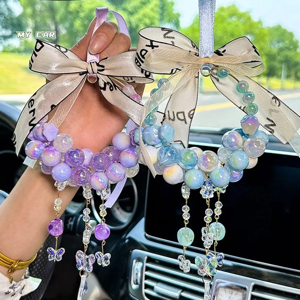 

Electroplating UV Butterfly Pendant Car Charm Color Plating Round Beads Diy Beading Goddess Car Ornament Fashions Creative