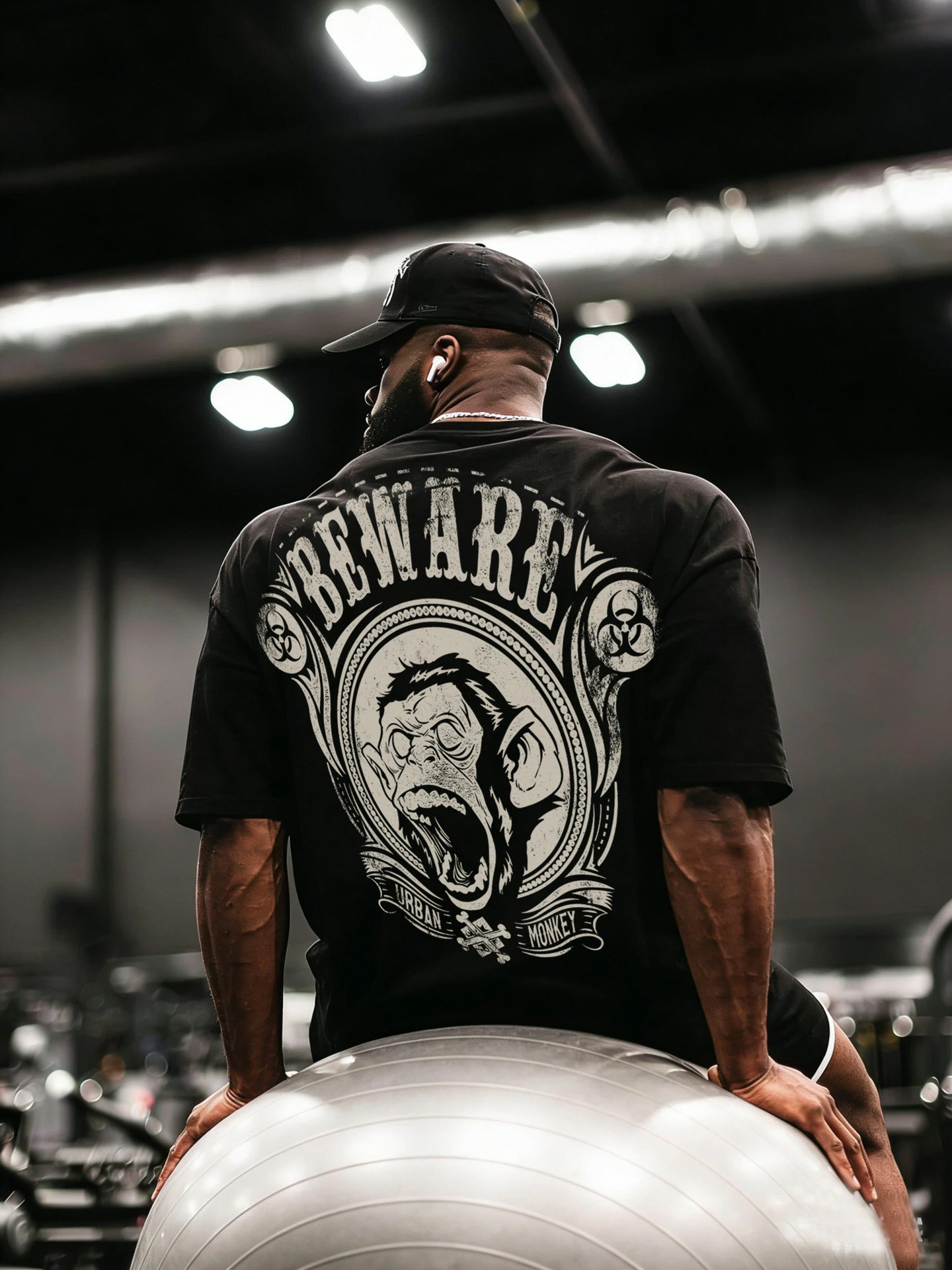2026 American Rock Style Skull Print Short-sleeved T-shirt for Men Loose and Individual Black Top Gorilla Fitness Trendy T-shirt