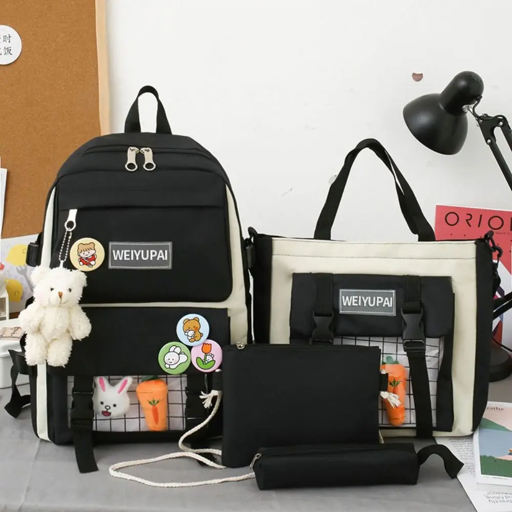 Leisure Nylon Large Capacity Bags Simple Canvas Badge Shoulder Backpack A Set of Four Commute Korean Style School Bag Unisex