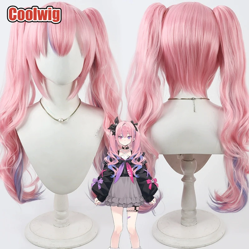 Coolwig Synthetic Hair Yousagi Kurone Cosplay Wigs Virtual YouTuber 80cm Long Wavy Pink Mixed Blue Ponytail Wig Heat Resistant