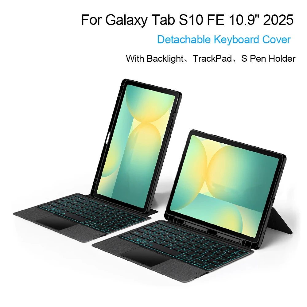 

Чехол-клавиатура с подсветкой TrackPad для Samsung Galaxy Tab S10 FE 10,9 дюймов 2025 SM-X520 X526B, чехол для планшета, съемная умная клавиатура