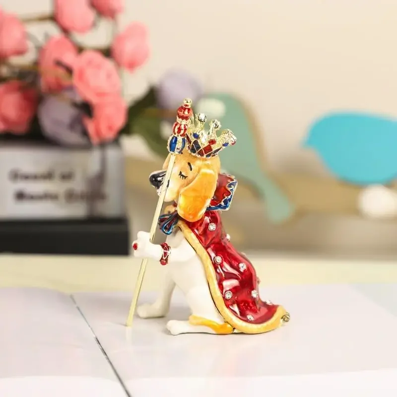 Alloy Enamel Trinket Box Sceptre King Beagle Home Decoration Box Jewellery Storage Box Trinket Ornaments