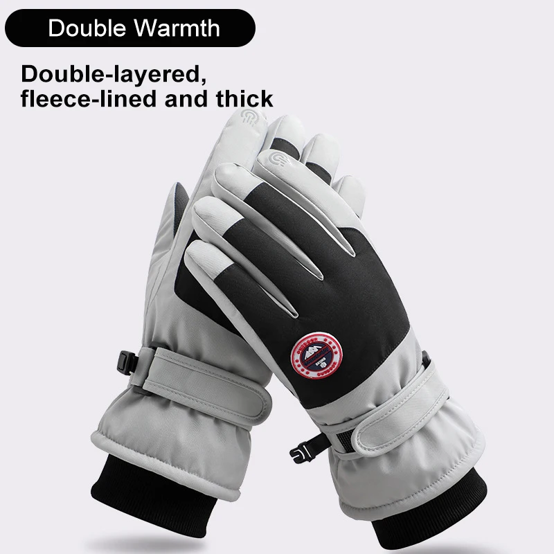 Guantes de esquí de invierno para hombres y mujeres, guantes gruesos de felpa, cálidos, impermeables, para pantalla táctil, para montar, conducir, ciclismo, correr