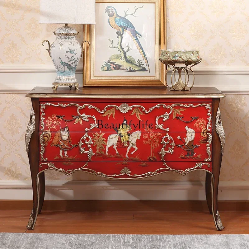 

LJY*Entrance Cabinet Home Wall-Mounted Red Curio Cabinet Painted Storage Sideboard Cabinet