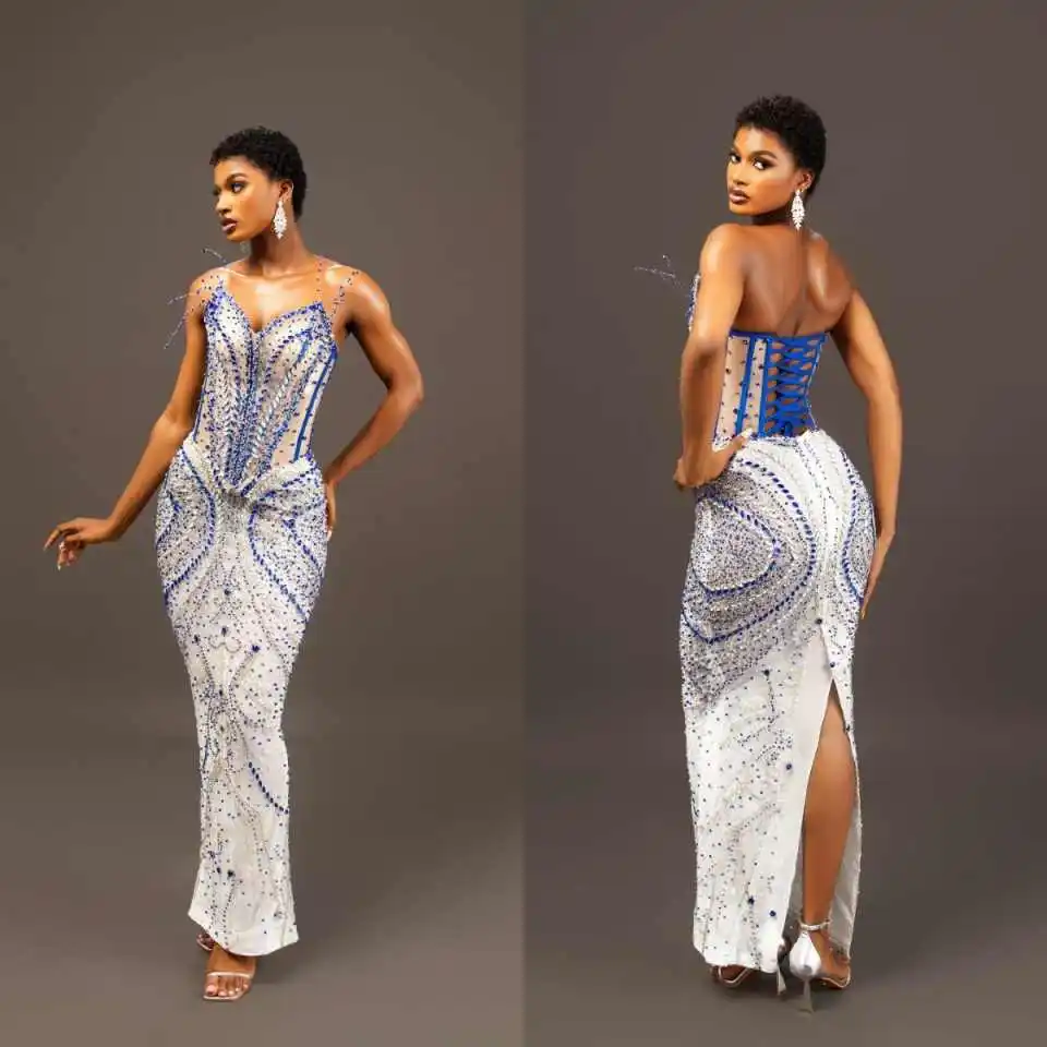 Elegant Formal Gown Strapless Crystal Lace-Up Back High Slit Evening Dress for Special Occasions Luxury Event Wear Customized