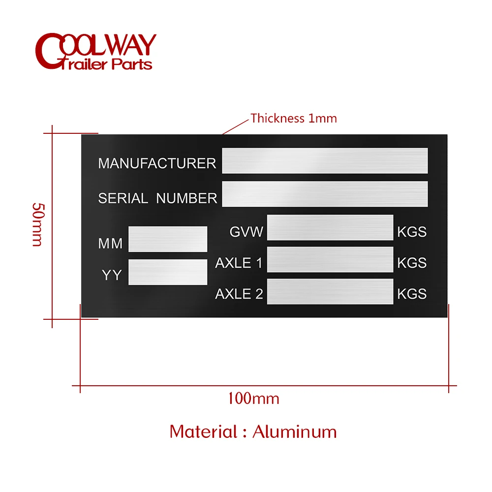 100 X 50mm Aluminum Serial Number Vehicle ID Tag With Sticker Trailer Weight Plate Boat Bike VIN Chassic RV Camper Parts