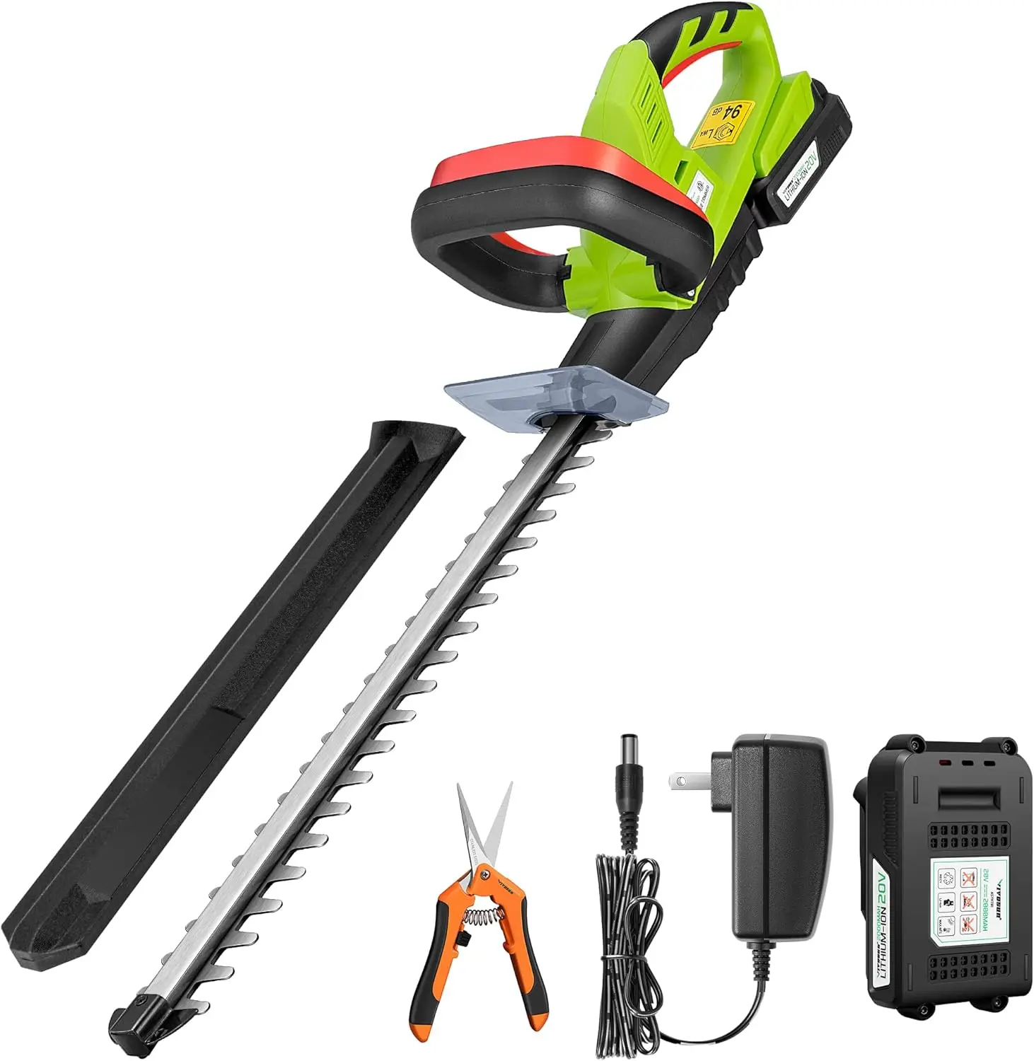 Tagliasiepi a batteria da 20", tagliasiepi elettrico da 20 V, tagliasiepi da 1400 giri/min. Batteria con capacità di taglio da 3/5" e caricabatterie rapido inclusi