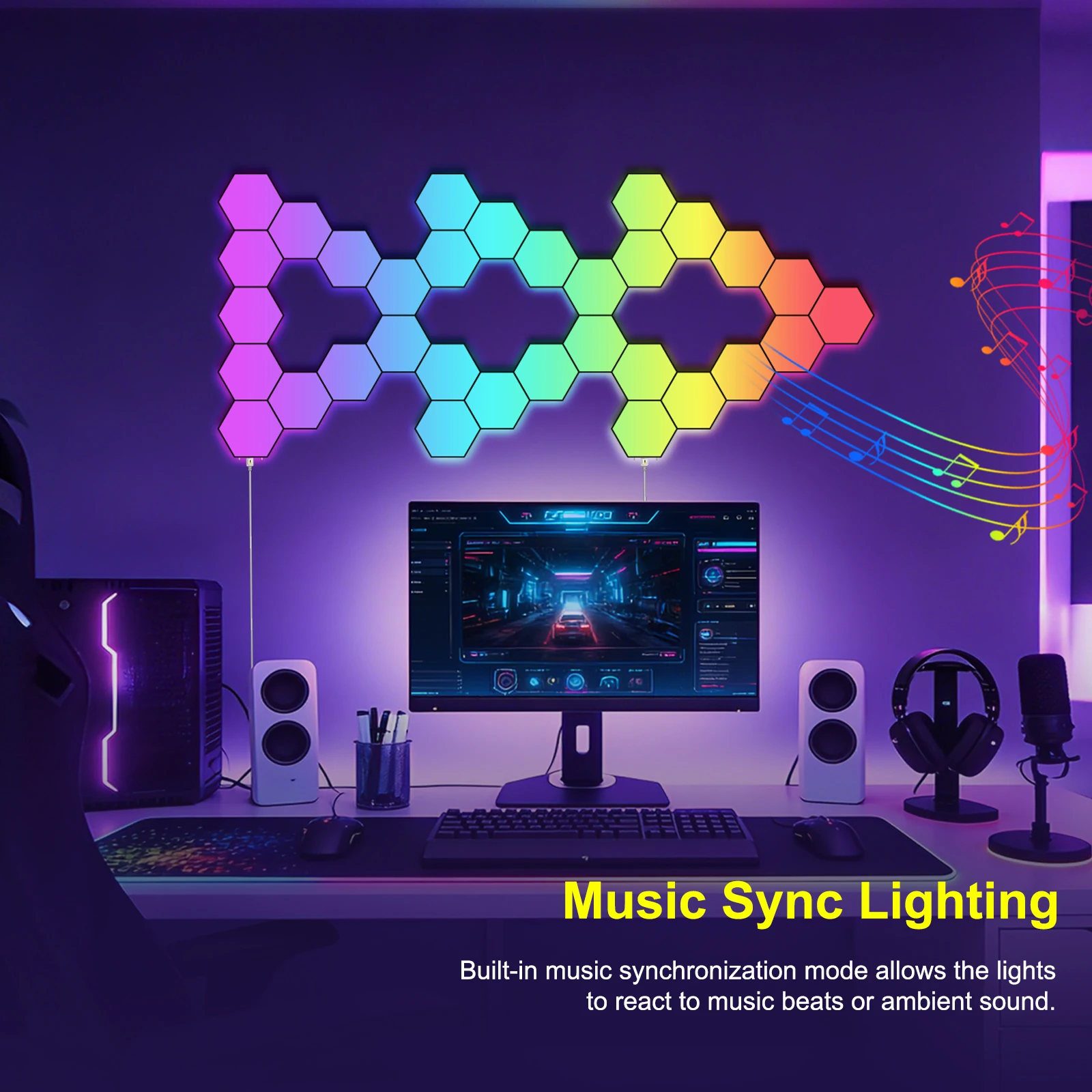 FIVEMI Smart LED Hexagon Light Panels RGB Modular Wall Lights with APP Remote Control Music Sync DIY Shape Hex Lights USB Powered Gaming Bedroom TV Backdrop Decor