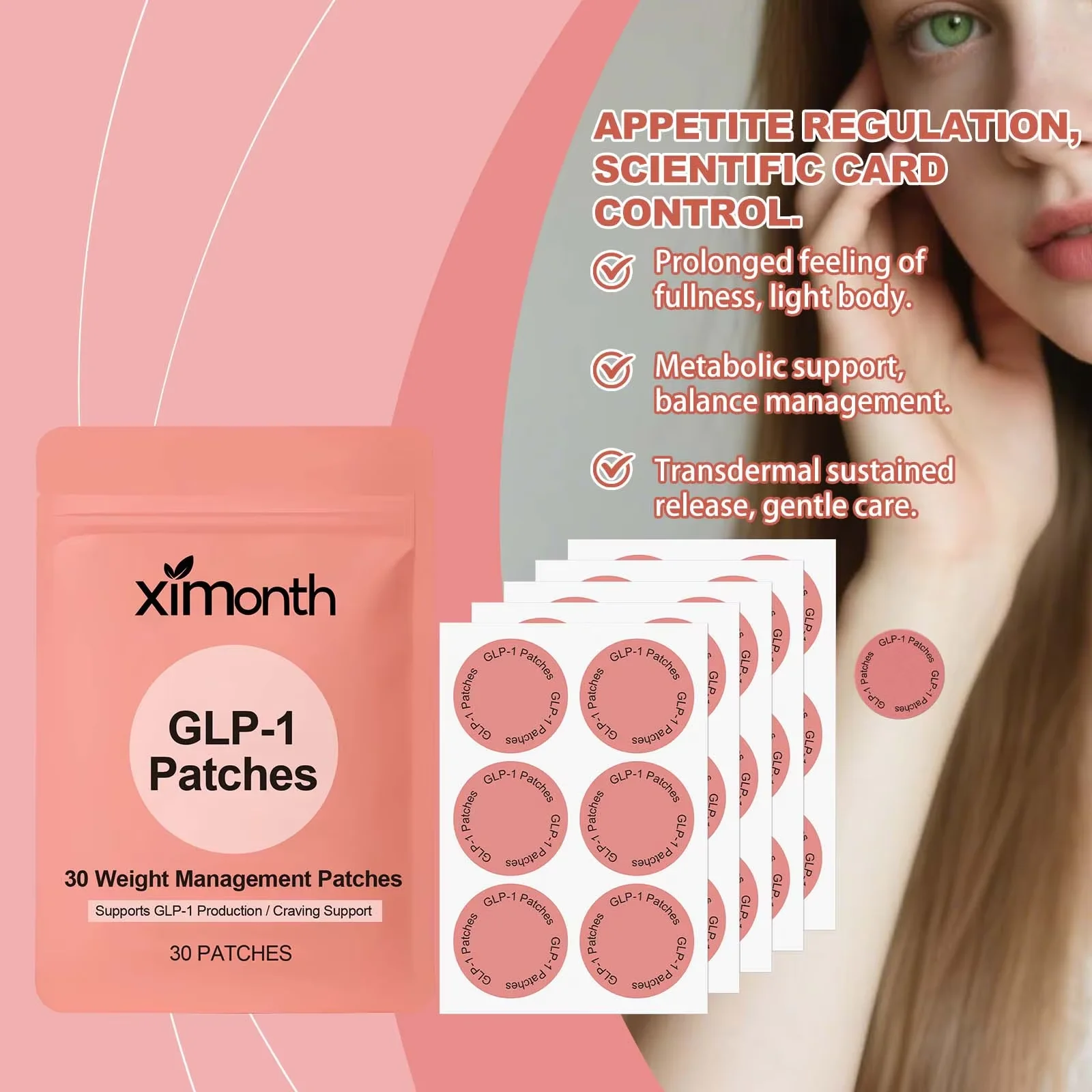 体重管理、代謝促進、エネルギー燃焼、脂肪燃焼のための30枚入りパッチ、植物由来成分配合
