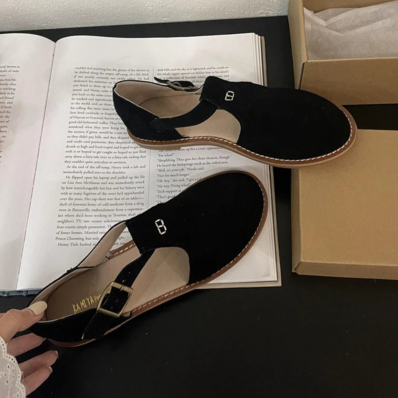 DIMANYU Retro Roman Baotou Sandals Women Wear 2024 Summer New Frosted Real Leather Female Flat Shoes Hollow Women Sandals