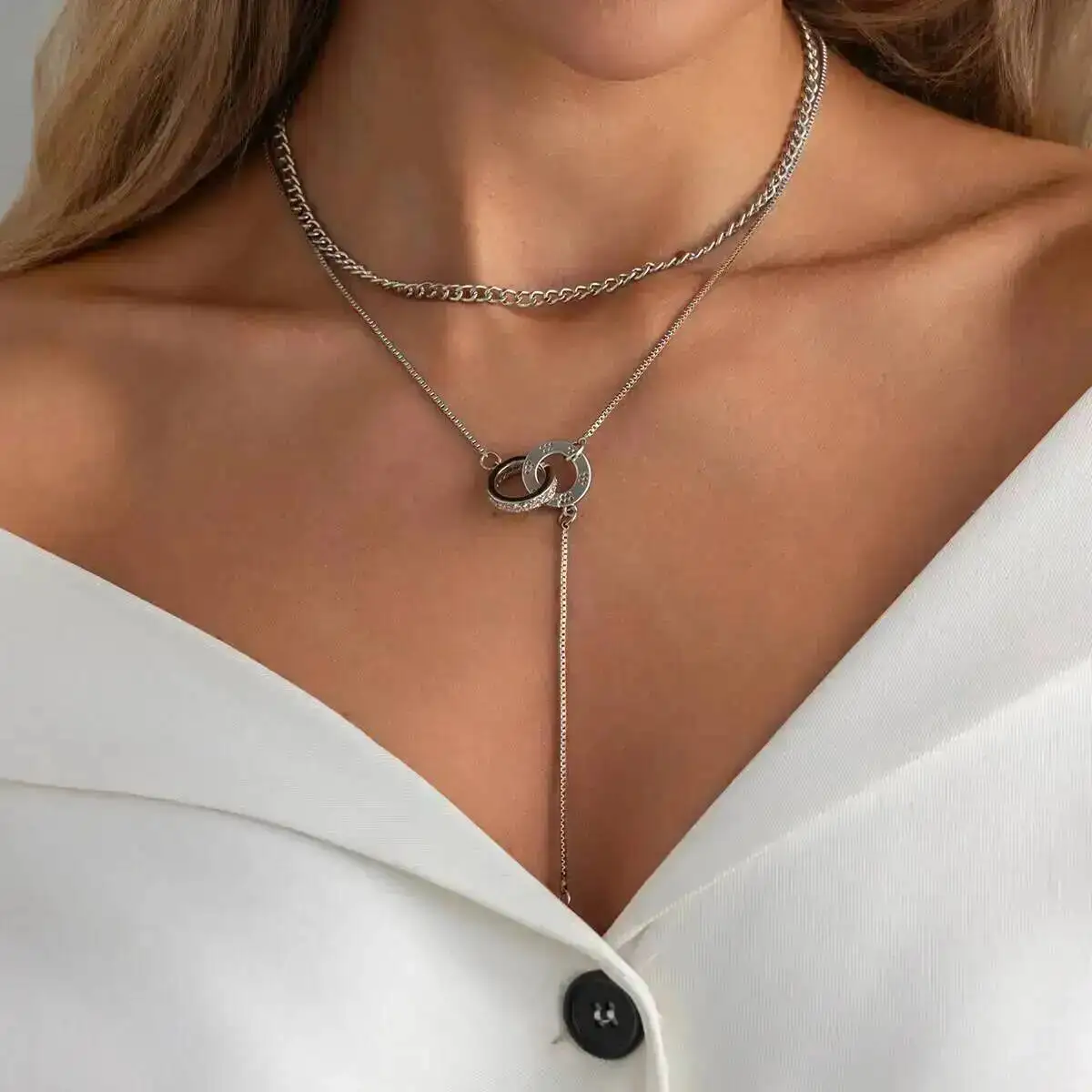 

KunJoe Vintage Gold Color Double Round Pendant Necklace Women New Trendy Metal Clavicle Chain Choker Party Charm Jewelry Gifts